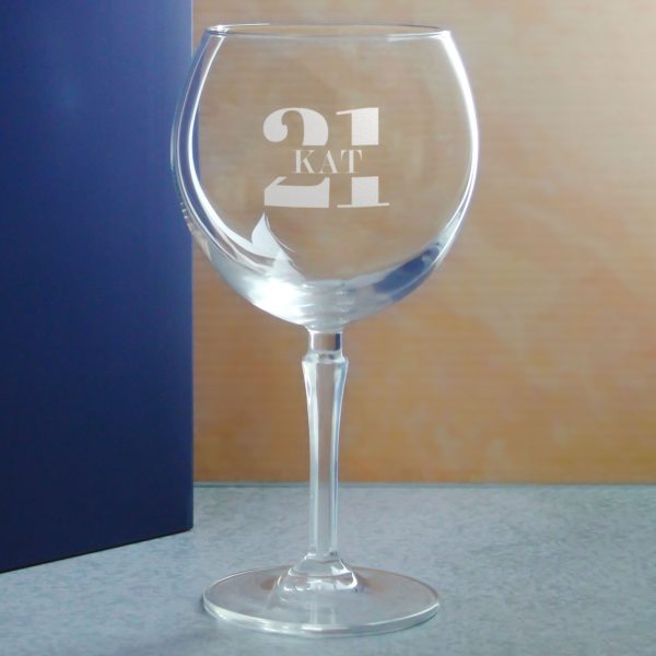 Engraved Hudson Gin Balloon Cocktail Glass with Name in 21 Design - Image 4