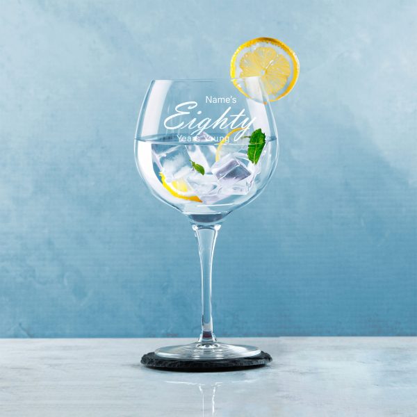 Engraved 80th Birthday Primeur Gin Glass Years Young Handwritten - Image 4