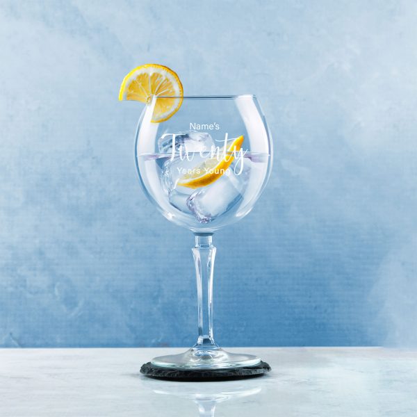 Engraved 20th Birthday Hudson Gin Glass, Years Young Delicate Font - Image 4