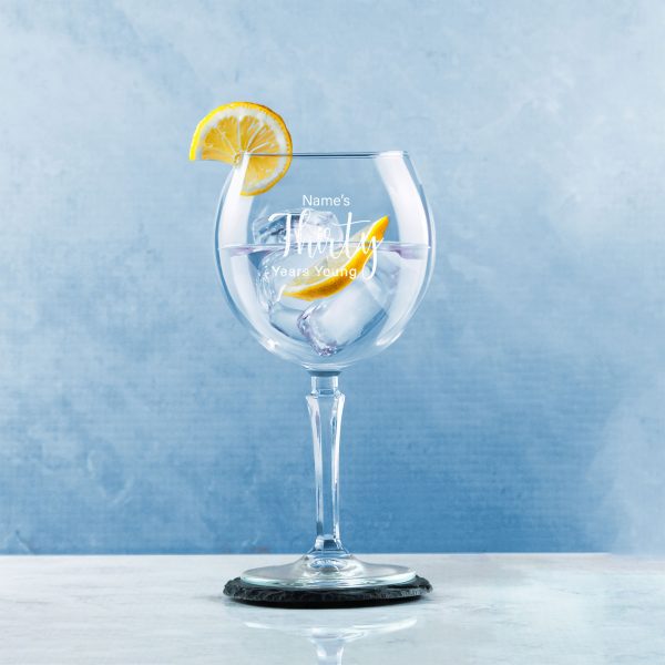 Engraved 30th Birthday Hudson Gin Glass, Years Young Delicate Font - Image 4
