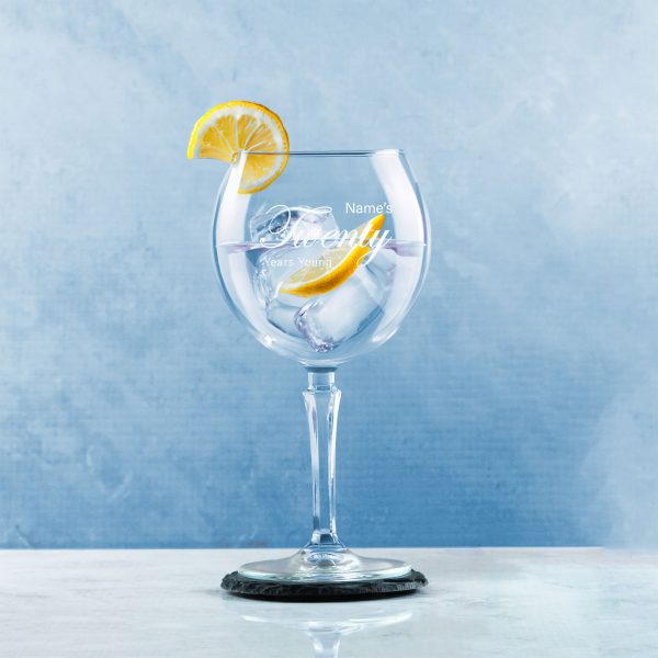 Engraved 20th Birthday Hudson Gin Glass, Years Young Curly Font - Image 4