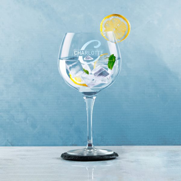 Engraved Primeur Gin Glass, Initial and Name, 680ml, Italic Font - Image 4