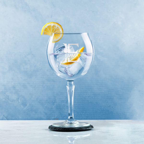 Engraved Hudson Gin Glass, Initial and Name, 650ml, Striped Font - Image 4