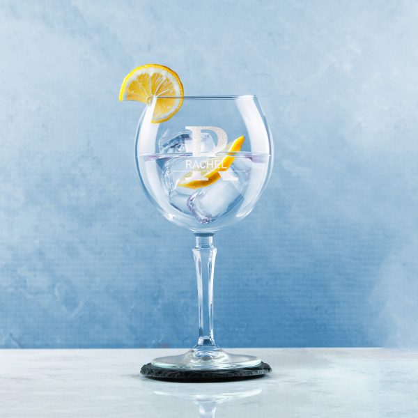 Engraved Hudson Gin Glass, Initial and Name, 650ml, Classic Font - Image 4