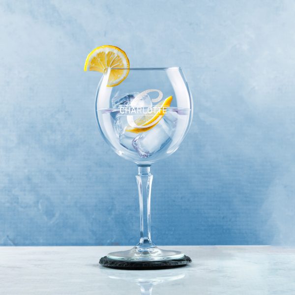 Engraved Hudson Gin Glass, Initial and Name, 650ml, Italic Font - Image 4