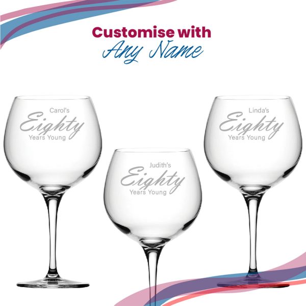 Engraved 80th Birthday Primeur Gin Glass Years Young Handwritten - Image 5