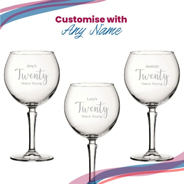 Engraved 20th Birthday Hudson Gin Glass, Years Young Delicate Font - Image 5