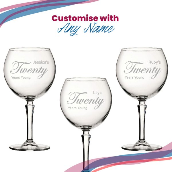 Engraved 20th Birthday Hudson Gin Glass, Years Young Curly Font - Image 5