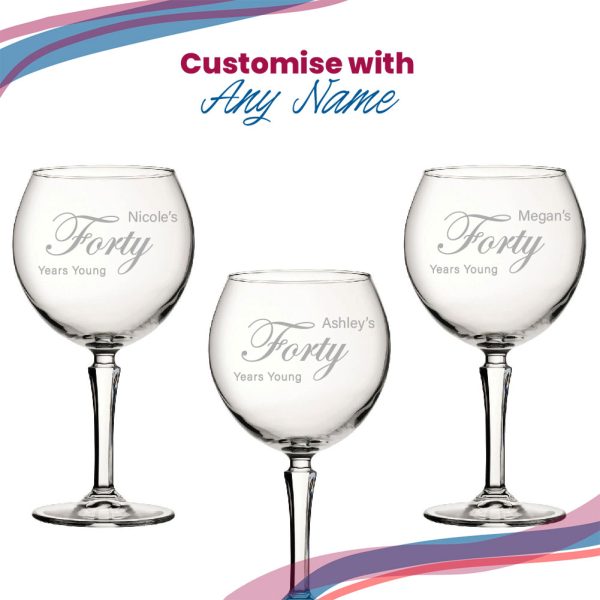 Engraved 40th Birthday Hudson Gin Glass, Years Young Curly Font - Image 5
