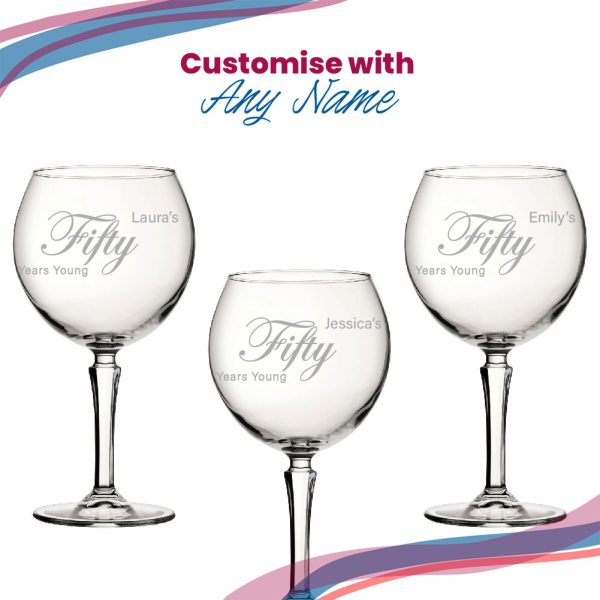 Engraved 50th Birthday Hudson Gin Glass, Years Young Curly Font - Image 5
