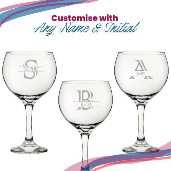 Engraved Cubata Gin Glass, Initial and Name, Striped Font - Image 5