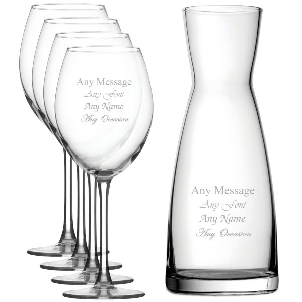 Personalised Engraved Set of 4 Enoteca Wine Glass and Contemporary Carafe Set