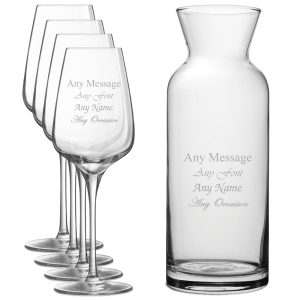 Personalised Engraved Set of 4 Sublym Wine Glass and Village Carafe Set