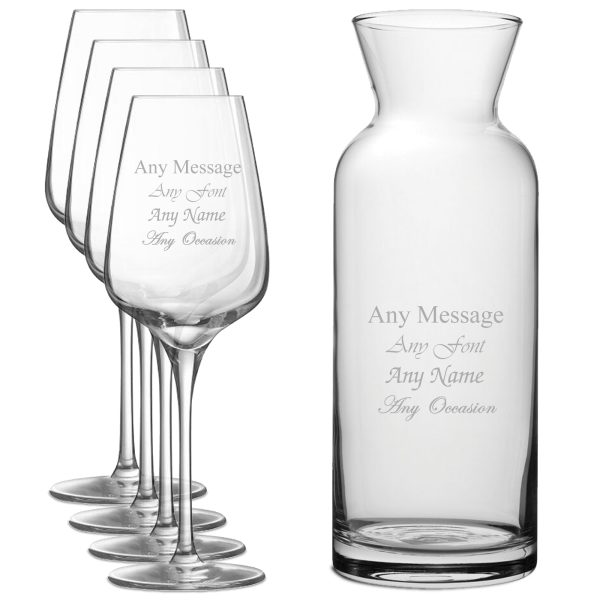 Personalised Engraved Set of 4 Sublym Wine Glass and Village Carafe Set