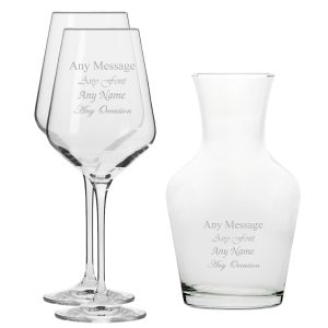 Personalised Engraved Set of 2 Infinity Wine Glass and 500ml Vin Carafe Set