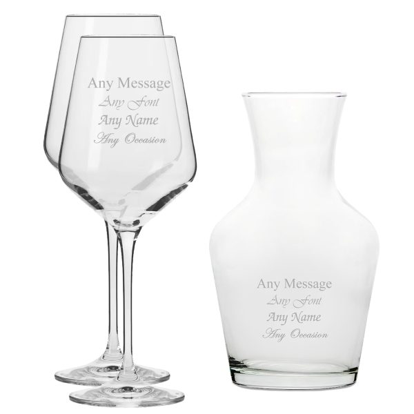 Personalised Engraved Set of 2 Infinity Wine Glass and 500ml Vin Carafe Set