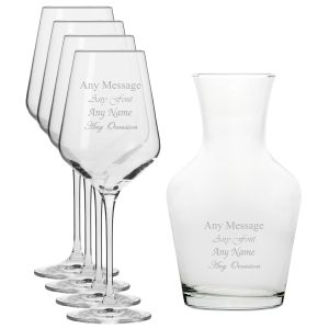 Personalised Engraved Set of 4 Infinity Wine Glass and 500ml Vin Carafe Set