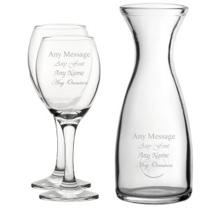 Personalised Engraved Set of 2 Pure Wine Glass and 1 Litre Carafe Set