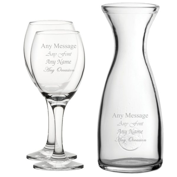 Personalised Engraved Set of 2 Pure Wine Glass and 1 Litre Carafe Set