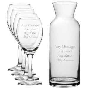 Personalised Engraved Set of 4 Pure Wine Glass and Village Carafe Set