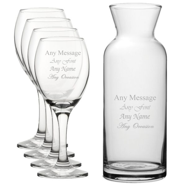 Personalised Engraved Set of 4 Pure Wine Glass and Village Carafe Set