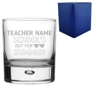 Engraved Teacher Whisky Glass with School's Out For Summer Design