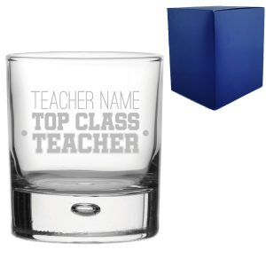 Engraved Teacher Whisky Glass with Top Class Teacher Design