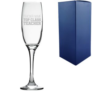 Engraved Teacher Champagne Flute with Top Class Teacher Design
