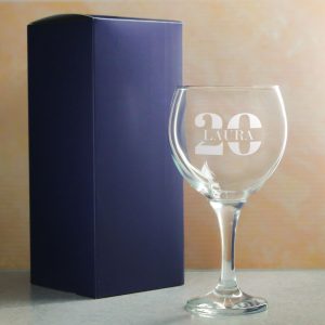 Engraved Gin Balloon Cocktail Glass with Name in 20 Design