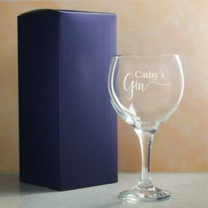 Engraved Gin Balloon Cocktail Glass with Name's Gin Design, Personalise with Any Name
