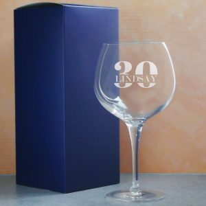 Engraved Primeur Gin Balloon Cocktail Glass with Name in 30 Design