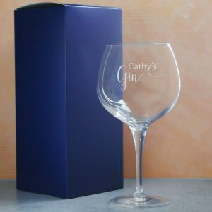 Engraved Primeur Gin Balloon Cocktail Glass with Name's Gin Design, Personalise with Any Name