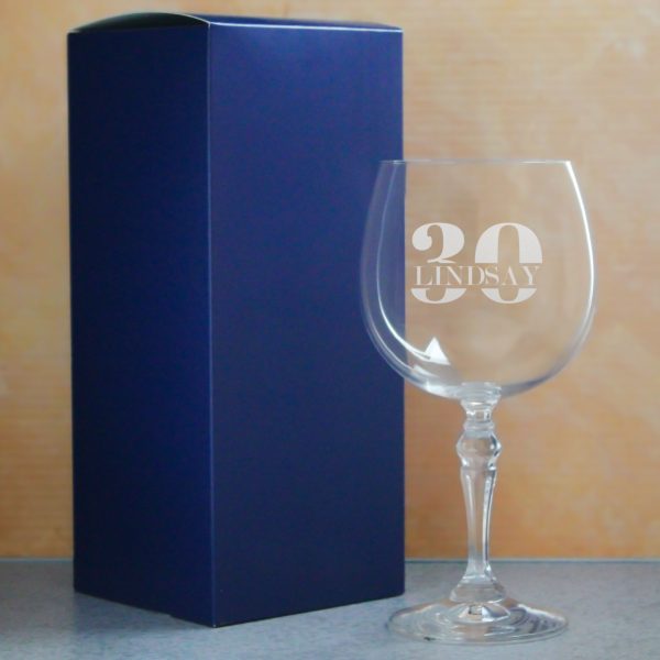 Engraved Crystal Gin and Tonic Cocktail Glass with Name in 30 Design