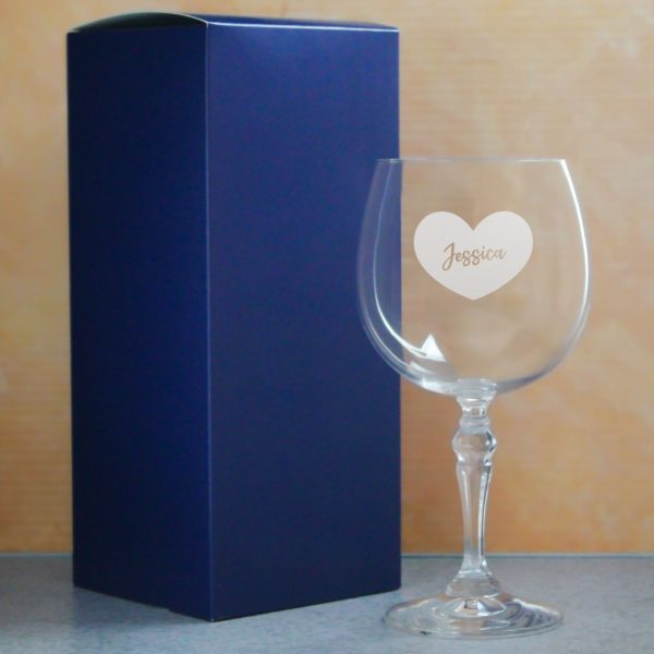 Engraved Crystal Gin and Tonic Cocktail Glass with Name in Heart Design, Personalise with Any Name