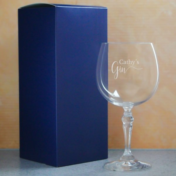 Engraved Crystal Gin and Tonic Cocktail Glass with Name's Gin Design, Personalise with Any Name, Gift Box Included, Laser Engraved