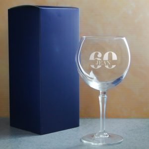 Engraved Hudson Gin Balloon Cocktail Glass with Name in 60 Design