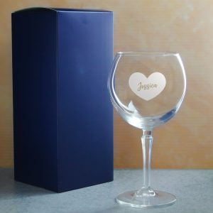 Engraved Hudson Gin Balloon Cocktail Glass with Name in Heart Design, Personalise with Any Name