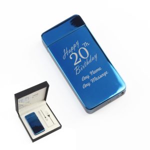 Engraved Electric Arc Lighter, Blue, Happy 20th Birthday, Gift Boxed