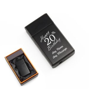 Engraved Jet Gas Lighter Black Happy 20th Birthday Gift Boxed