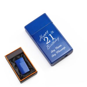 Engraved Jet Gas Lighter Blue Happy 21st Birthday Gift Boxed