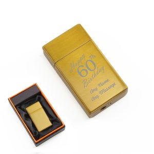 Engraved Jet Gas Lighter Gold Happy 60th Birthday Gift Boxed