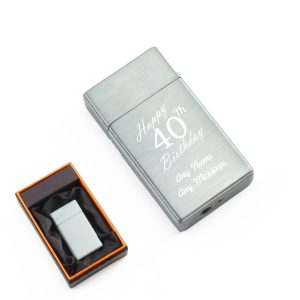 Engraved Jet Gas Lighter Silver Happy 40th Birthday Gift Boxed