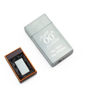 Engraved Jet Gas Lighter Silver Happy Custom Number Birthday Gift Boxed