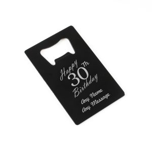 Engraved Portable Wallet Card Bottle Opener Black Happy 30th Birthday