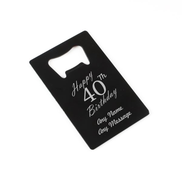 Engraved Portable Wallet Card Bottle Opener Black Happy 40th Birthday