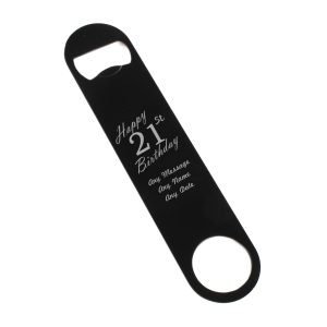 Engraved Large Black Steel Bar Blade Bottle Opener Happy 21st Birthday
