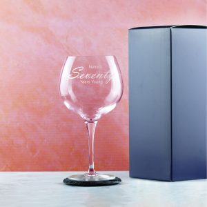 Engraved 70th Birthday Primeur Gin Glass Years Young Handwritten