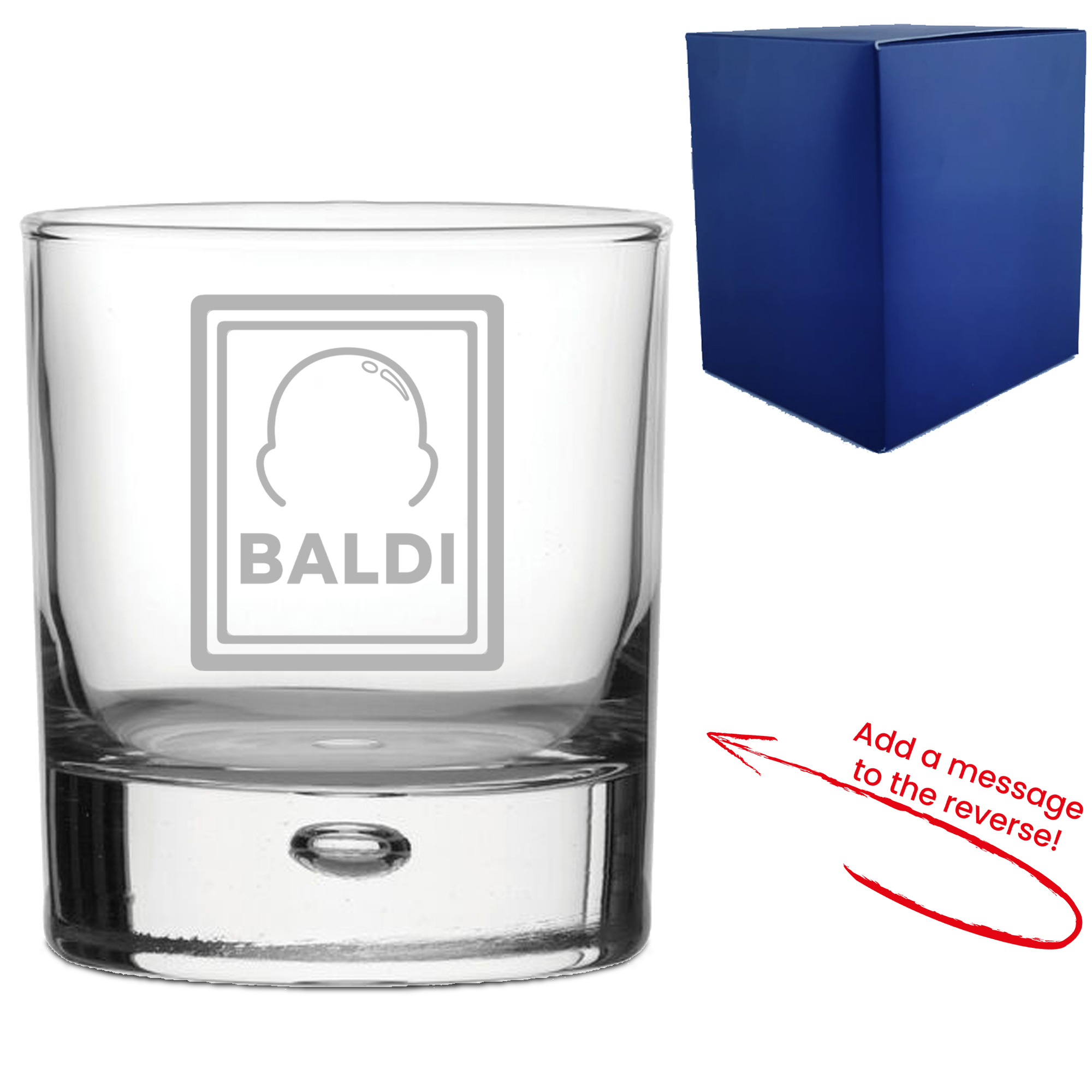 Engraved Whisky Glass with Baldi Design, Add a Personalised Message to the Reverse - Image 2