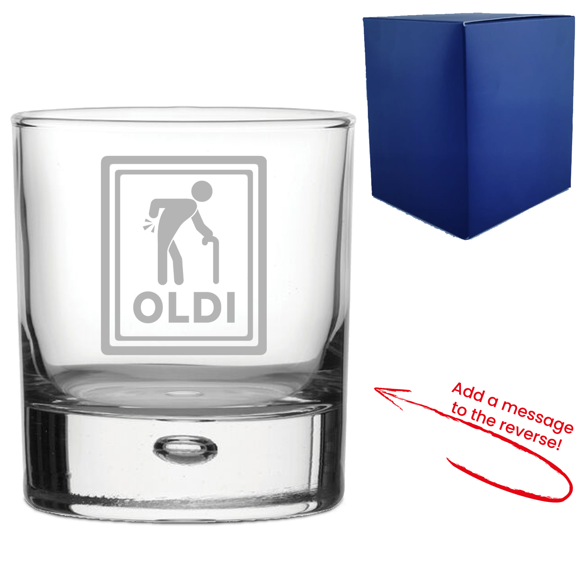 Engraved Whisky Glass with Oldi Design, Add a Personalised Message to the Reverse - Image 2