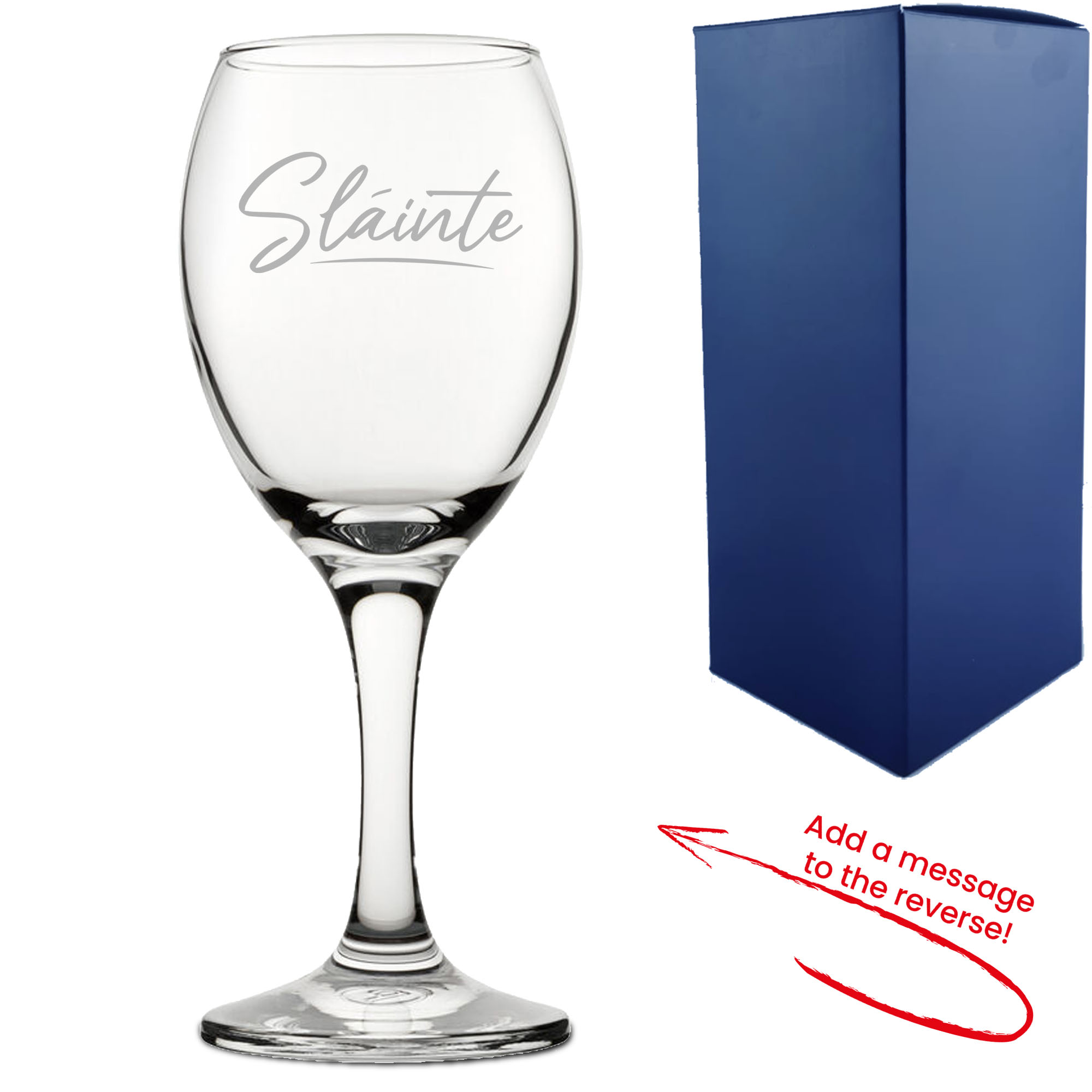 Engraved Wine Glass with Slainte Script Design, Add a Personalised Message to the Reverse - Image 2